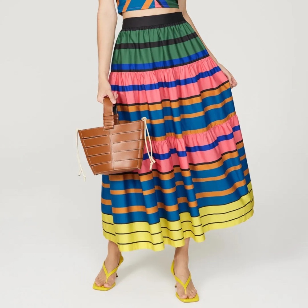 STAUD Blue and Green Midi Skirt